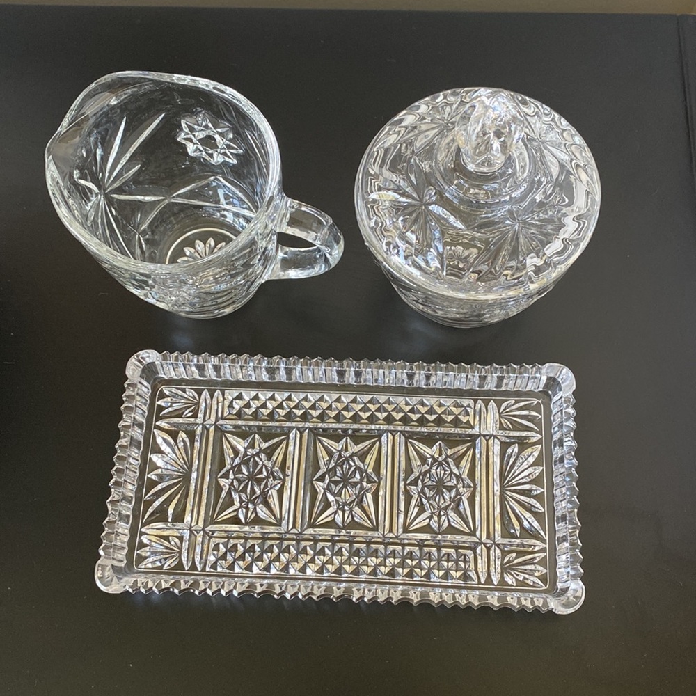 Vintage Anchor Hocking Star Of David Creamer, Sugar Bowl & Serving Tray Set! - Picture 2 of 7
